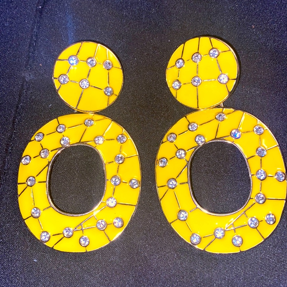Beautiful studded gold large yellow earrings